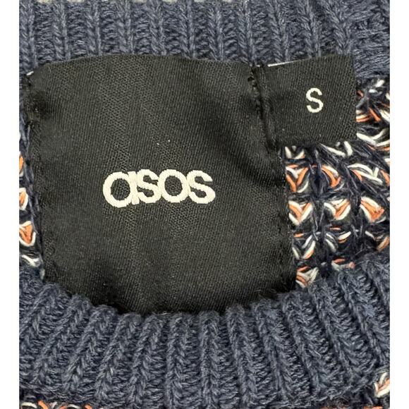 ASOS Men’s Knit Multi Color Twisted Yarn Contrast Sweater in Blue Size Small - Picture 2 of 4